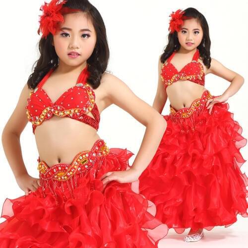 2018 Top Grade Children Belly Dancing Clothes 3-piece Oriental Outfit Bra Belt Skirt Girl Belly Dance Costume Set Professional