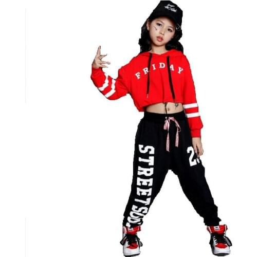 Girls Boys Loose Jazz Hip Hop Dance Sets Competition Costume Hoodie Shirt Tops Pants Teens Kid Dancing Clothing Clothes Wear