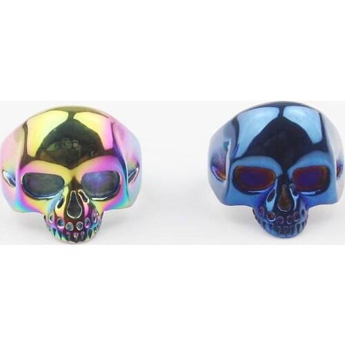 Cool Mens Blue Skull Biker 316L Stainless Steel Biker Ring Mens Ring