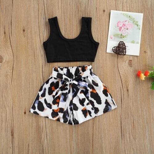 Toddler Baby Girl Two Pieces Summer Outfit Set Sleeveless Vest Tops+Leopard Shorts With Bow Set Children Kids Fashion Outwear
