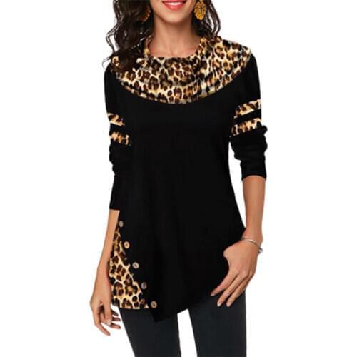 Plus Size 5XL Leopard Print Patchwork O-Neck T-Shirt Top Elegant Women Autumn Winter Casual Loose Pullover Female Fashion Tee