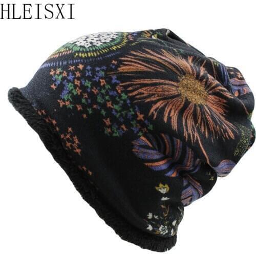 Fashion Women Winter Warm Beanies Skullies Scarf Two Used Unisex Knit Girls Hat Caps Floral Female Gorras Bone Sale