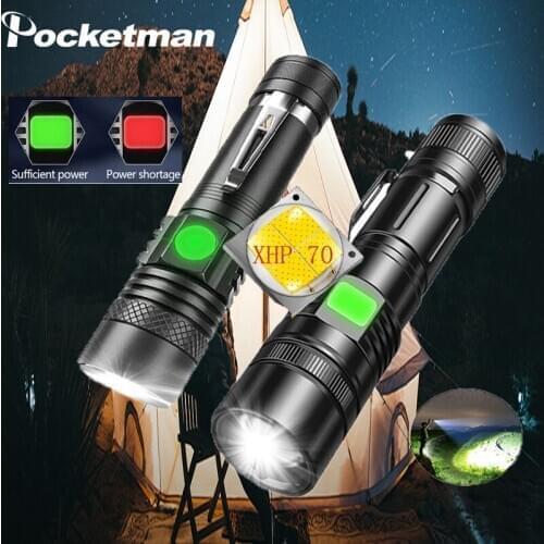 10000 Lumen LED Flashlight Portable USB Rechargeable Super Bright XHP50 Best Camping, fishing Light 18650 Battery Zoomable Torch