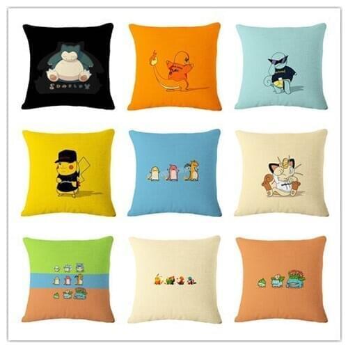 Cartoon Pokemon Flax Printing Pillowcase Pikachu Square Cushioncase Pillows Decor Home Fall Throw PillowCovers Cute CushionCover