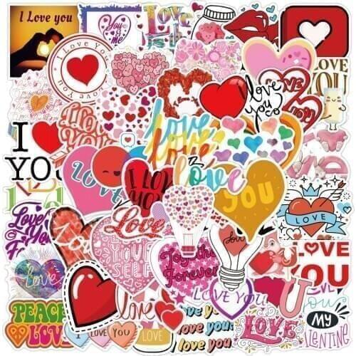 50PCS Valentines Day I Love You Stickers Gift For Lovers To DIY Guitar Motorcycle Skateboard Car Laptop Fridge Decal Sticker