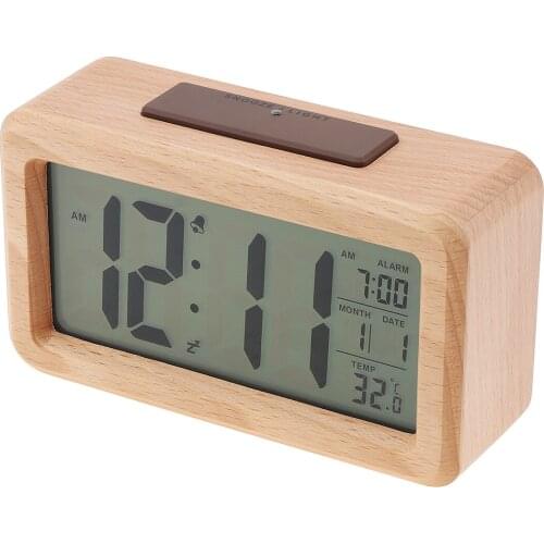 Solid Wood Table Clock Living Room Decoration Fashion Electronic Office Digital Clock LED Display Desktop Calendar Table clock