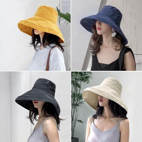 New Cotton Bucket Hats for Women Men Branded Panama Hat Solid Color Sunbonnet Outdoor Sunscreen Fedoras Fisherman Hat Beach Cap