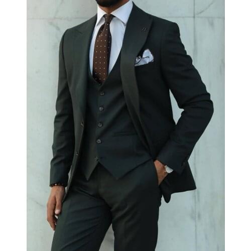 Jacket+Pants+Vest) Summer Dark Business Green Peak Lapel Tuxedo Wedding Man Suit 3 Piece Formal Man Blazer Custom Made