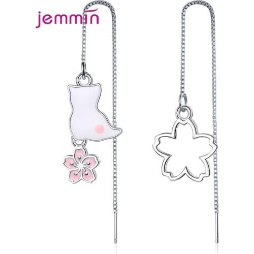 Piercing Ear Line Long Box Chain Tassel Earrings For Women Trendy Girls Animal Cat Flower Charms Daily Party Fashion Jewelry