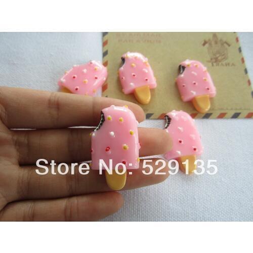 Resin Pink Ice Cream, Resin Flat back Cabochons for Phone Decoration, Crafts Making DIY (22*37mm)