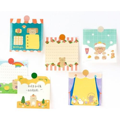 Cartoon Cute Bear Memo Pad 100 Sheets Student Notes Diary To Do List Message Paper Square Mini Notepad Kawaii Stationery 8 Color