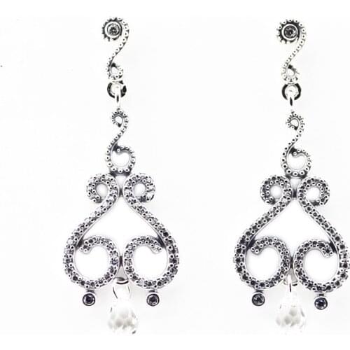 Swirling Chandeliers Drop Earrings for Women 925 Sterling Silver Jewelry Pave Stone Long Dangle Earrings Girl Jewelry Clear CZ