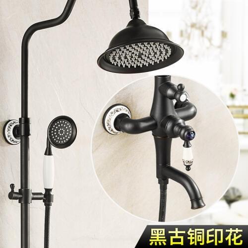 Bathroom Black Oil Paint Solid Brass Bathtub Shower Set Wall Mounted 8" Rainfall Shower Mixer Tap Faucet 3-functions Mixer Valve