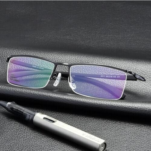 Veshion Spectacle Eye Glasses The New Half Frame Steel Leather Glasses Frame Metal Myopia Simple Glasses Frame Ultra Light