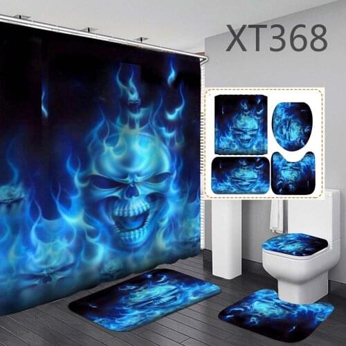 Halloween Skull Print Shower Curtain Sets Non-Slip Rugs Toilet Lid Cover And Bath Mat Waterproof Bathroom Curtains With 12 Hooks