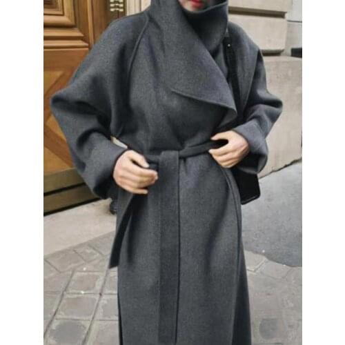 High-end large lapel aura king Europe and the United States Hepburn double-sided cashmere coat woolen coat female 21 new