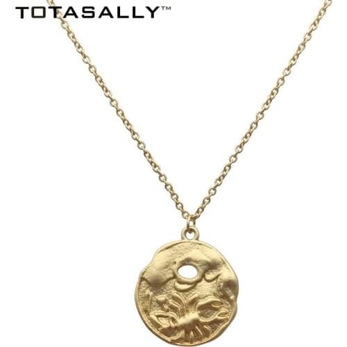 TOTASALLY Vintage Matted Gold Color Constellation 12 Horoscope signs of the zodiac Pendants Necklaces Jewelry For Women