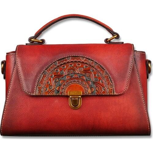 WOMENS Shoulder Bag Handbag Genuine Leather Embossed Dumpling Bag Retro Handbag Womens First Layer WOMENS Cow Leather Bag