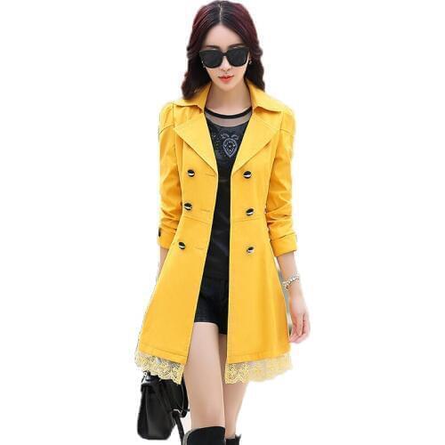 Lace Patchwork Womens Plus Size Fashions Long Sleeve Slim Medium Long Oversize Trench 2019 New Spring Autumn Female Casual Coats