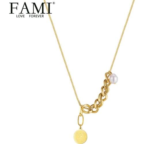 FAMI Japanese and Korean fashion personality trend round brand clavicle chain simple and versatile titanium steel womens Neckla