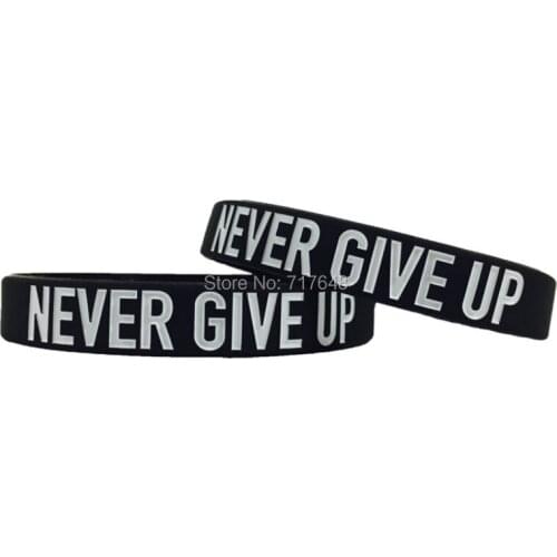 100pcs Inspirational Quote NEVER GIVE UP wristband silicone bracelets free shipping by ePacket A
