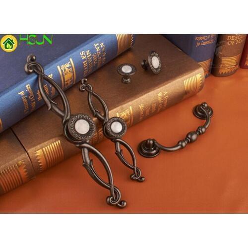 2 pcs Antique Style Knobs Stone Drawer Dresser Pulls Handles Drop Pull Chic Kitchen Cabinet Handle Furniture Hardware
