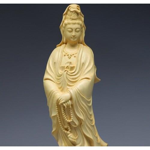 22cm Chinese solid wood Guanyin Buddha sculpture home decoration accessories car office supplies Buddha decoration crafts MJ
