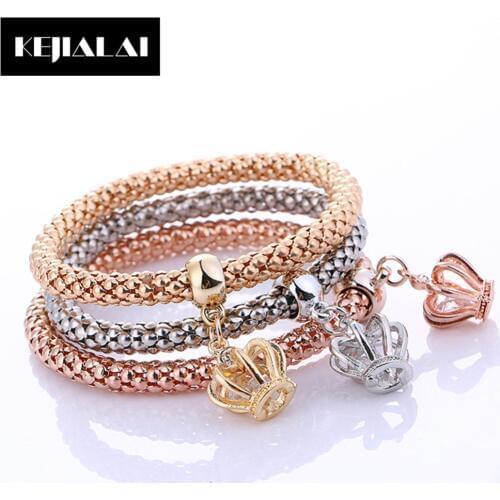 3pcs/set Gold-color Chain Mixed Style Charm Bracelet Multilayer Bangle for Women Pave Rhinestone Crystal Elephant/Skull/Hand/Owl