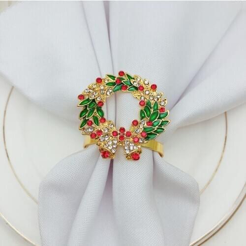 6pcs/lot New Christmas wreath napkin ring diamond napkin ring napkin buckle holiday party hotel desktop decoration
