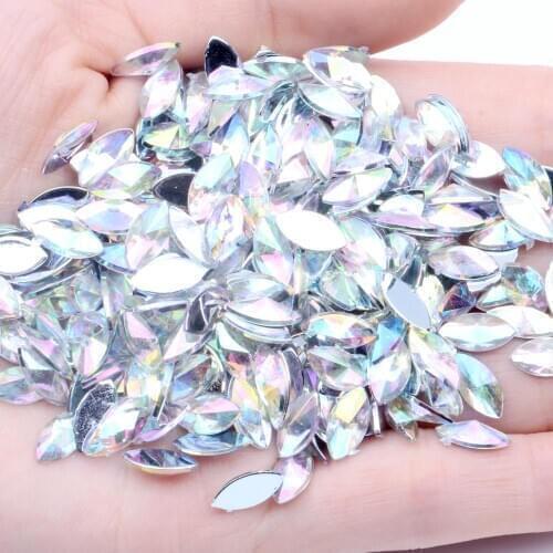 Nail Acrylic Rhinestones Horse Eye 5x10mm 50pcs Pointed Face Flatback AB Colorful Leaf Stone Beads DIY Nail Art Craft Decoration