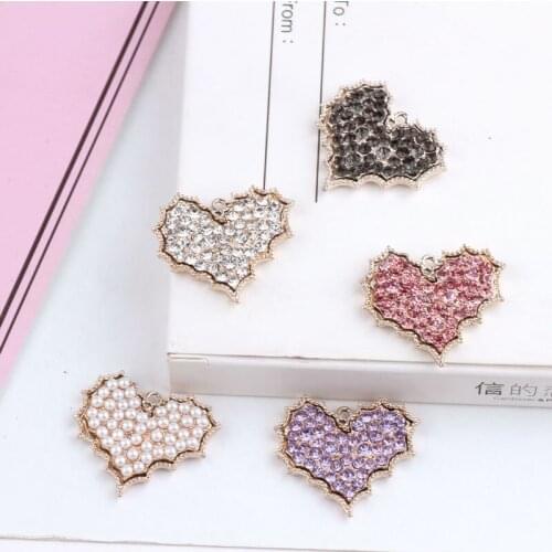 Free Shipping 10PCs Gold Tone Plated DIY Jewelry Findings Crystal Rhinestone Lovely Heart Pendant Charms Fit Earring Necklace