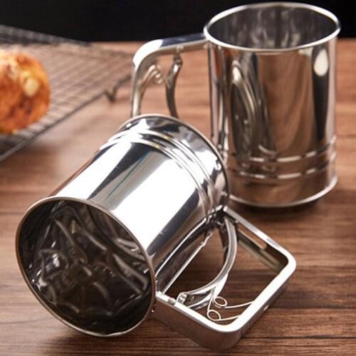 Large Baking Sieve Cup Stainless Steel Powdered Sugar Manual Powder Flour Mesh Sifter Household Supplies Kitchen Baking Tools