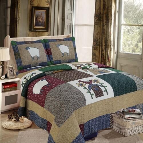 CHAUSUB Quilt Sets 3PCS Cotton Quilts Country Style Patchwork Bedspreads Bed Cover With 2*Pillowcase King Size Sheet Coverlet