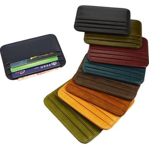 100% Cow Leather Plus Size Vintage Card Case Horizontal Glossy credit Round Corner Vintage Genuine Leather card holders