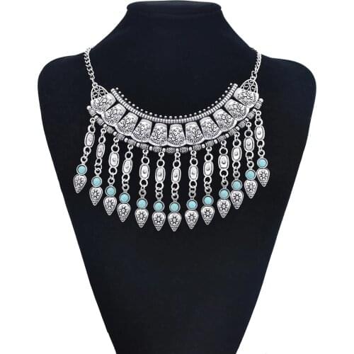 Gypsy Ethnic Retro Silver Black Triangle Jewelry Necklace Fashion Ladies Afghanistan Metal Geometric Pendant Necklace Gift Jewel