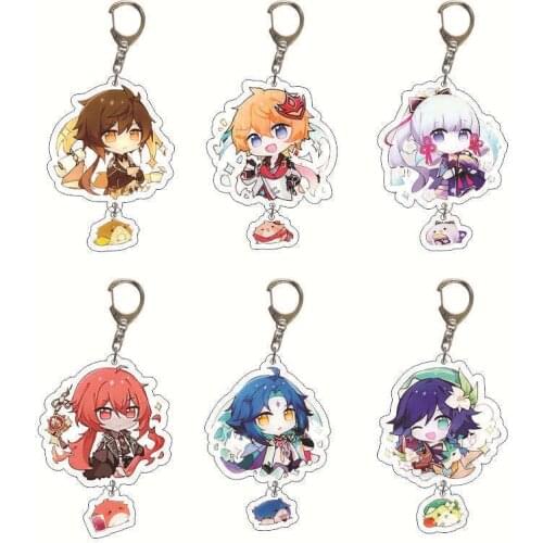 Game Genshin Impact Acrylic Keychain Figure Zhongli Xiao Diluc Venti Ganyu Pendant Key Ring Gifts
