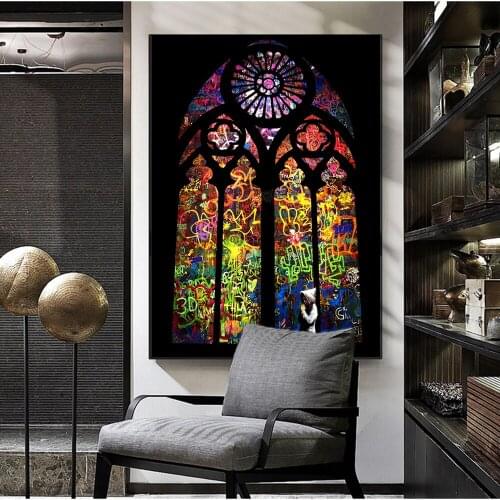Stained Glass Boy Praying Graffiti Art Canvas Paintings On the Wall Art Posters And Prints Street Art Pictures For Living Room