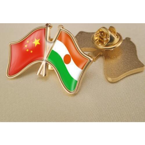 China and Niger Crossed/Double/Friendship Flags Lapel Pins/Brooch/Badges