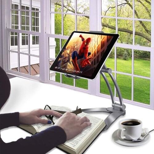 Kitchen Wall Tablet Stand Adjustable Kitchen Desktop Pull-Up Lazy Bracket 2-in-1 Aluminum Wall Desk Mount Support