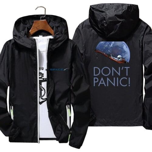 Mens Casual Occupy Earth SpaceX Starman Elon Musk Space X Don't Panic Thin Reflective Sunscreen Windbreaker Jacket Coat Sports