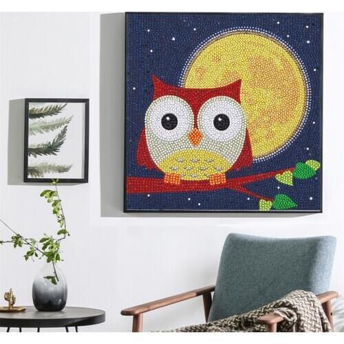 5D Diamond Painting Kits for Kids DIY Paint by Numbers Diamond Art Kits (Owl and Moon)