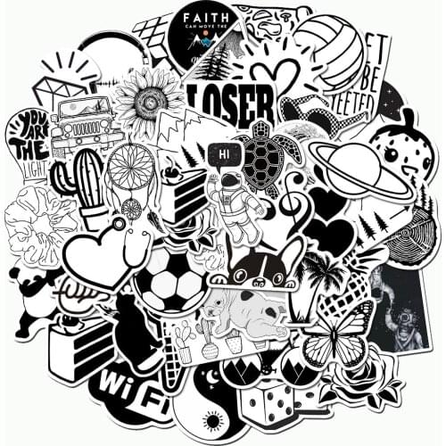 10/30/50PCS Black and White Simple Series Graffiti Stickers Personalized Luggage Computer Car Waterproof Stickers Wholesale