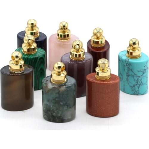 Natural semi precious perfume bottle Pendant Flat cylinder for Jewelry Making DIY Necklace Bracelets 18x22mm