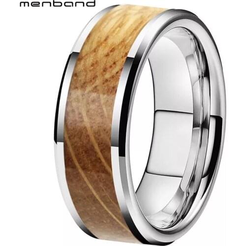 Men Women Engagement Wedding Bands Tungsten Carbide Rings With Real Whiskey Barrel Oak Wood inlay 6MM 8MM Comfort Fit