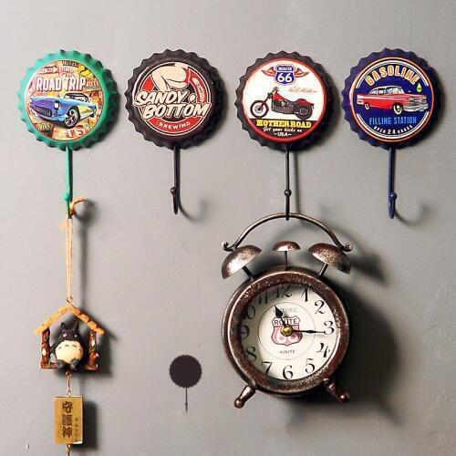 Wholesale Beer Cap Hook Nostalgic Retro Hanging Wine Bottle Cap Figurine Wall Decor Home Restaurant Coffee Shop Decoration Hook