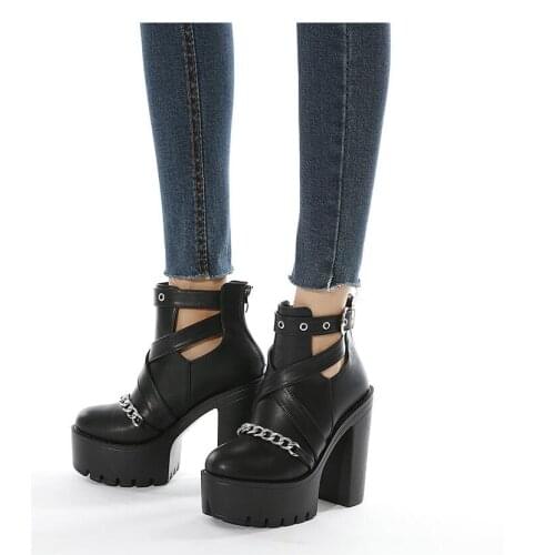 Autumn Womens Boots Winter Soft Leather Shoes Black Boots New thick heel Female Lace Up Platform fashion platform womens shoes