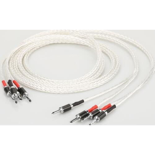 Pair 8N single crystal silver Plated Twisted Speaker Cable Loudspeaker Cable For HIFI amplifier speaker Audiophile