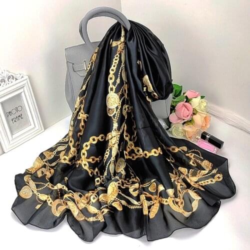 Popular Kerchief New Sunscreen Beach Towel Fashion High-Grade Shawl Female 180X90CM Satin Silk Scarf Summer Colour Print Bandana