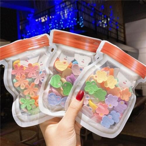 5/7 Pair Childrens Simple Cute Colorful Cartoon Rabbit Star Love Flower Hair Rope Fashion Sweet Girl Ponytail Hair Accessories