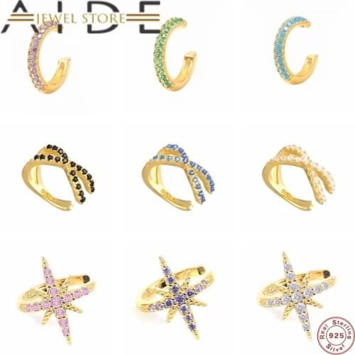 Aide S925 Sterling Silver Non Pierced Micro Pave CZ Zircon Girl Clip Earring For Women Mini Star Cuff Earrings Wedding Jewerly